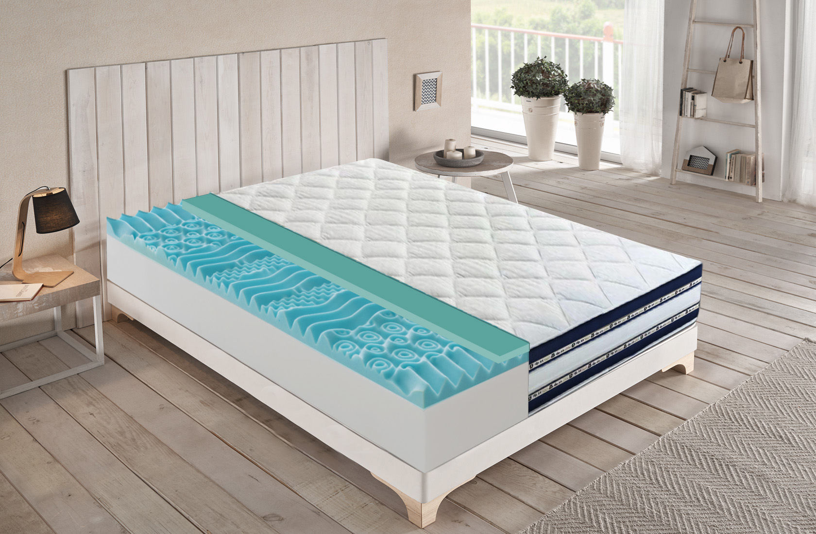 Materassiedoghe - colchón 80x200 de espuma viscoelástico con gel - 27 cm de alto - 9 zonas diferenciadas