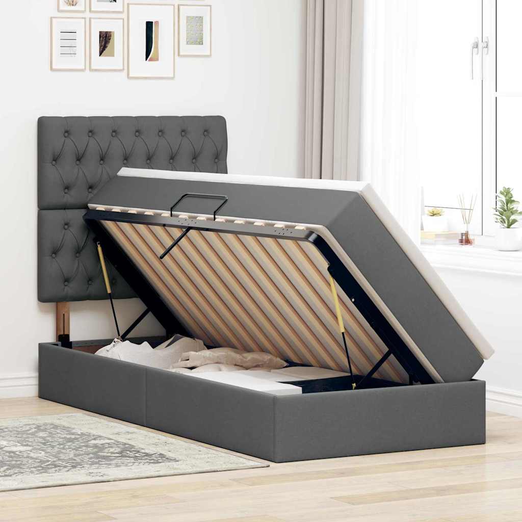Lit avec rangement et matelas en tissu gris foncé, pour la chambre, 90 × 190 cm - 4