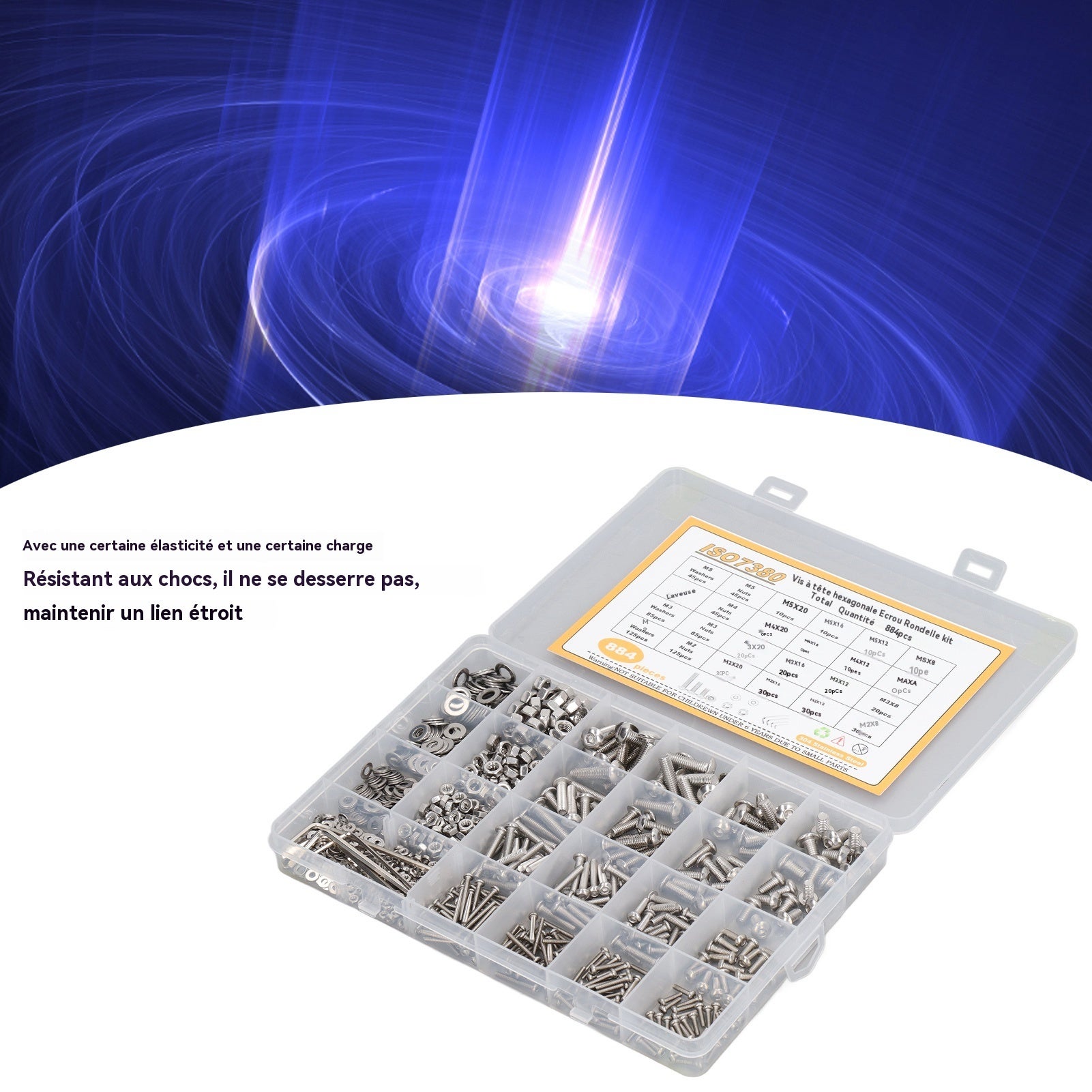 Kit 884 uds tornillos hexagonales M2–M5 acero inoxidable 304 + arandelas + 4 llaves Allen + estuche - 7