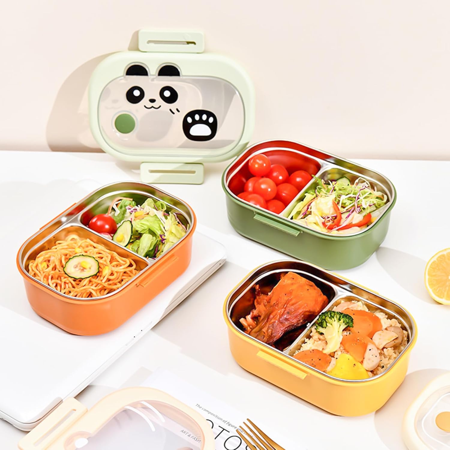 Récipient pratique Boîte de rangement Bentos isolée avec séparateurs. Boîte à lunch pratique pour l'extérieur et les voyages. Boîte à bentos avec sépa - 4