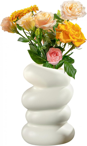 Vaso In Ceramica Bianco Fatto A Mano 18 Cm – Design Moderno E Minimalista Per Fiori Freschi E Secchi, Centrotavola Per Matrimoni E Decorazione Casa, Stile Boho Scandinavo - 5