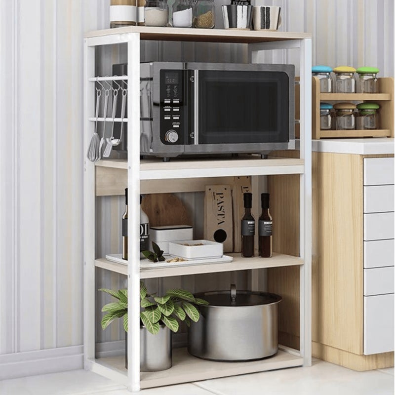 Półka kuchenna Wysoka szafka kuchenna z półkami do przechowywania, biała metalowa rama, przemysłowa półka do mikrofalówki 50x30x100 cm, kolor