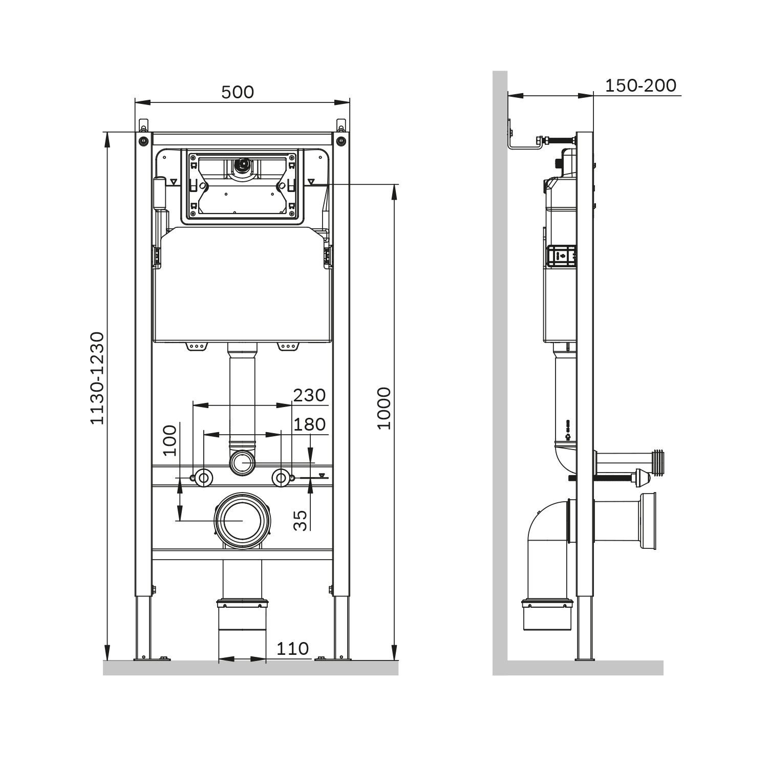 Pack WC suspendu bâti mural et cuvette Plaque Carrée Noire, Pack WC Bati-support AM.PM Gem - 12