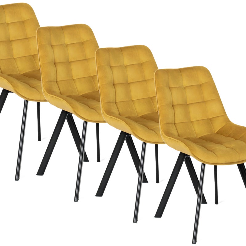 Zestaw 4x Krzesło RICK Welur Musztardowe Jadalni