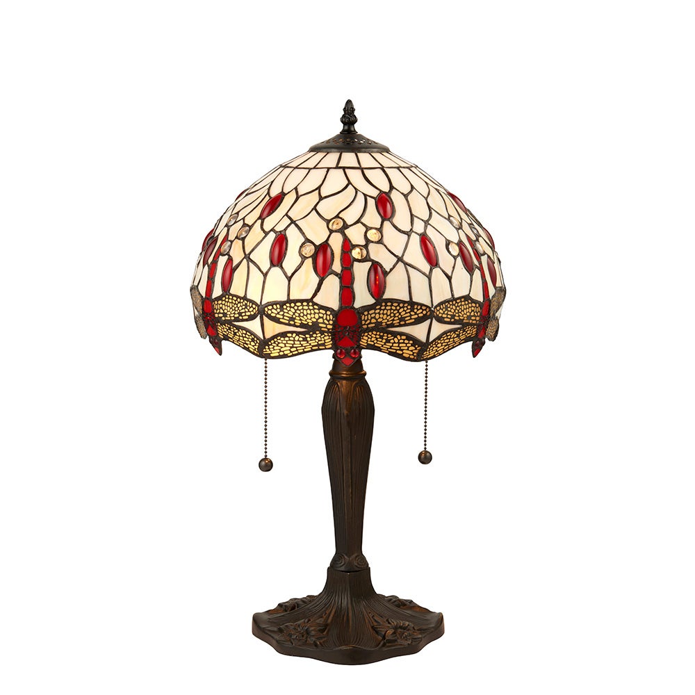 Lampa stołowa ważki DRAGONFLY BEIGE multikolor czarna 2xE27x20W szkło wym:55,5x30x30cm IP20 Tiffany