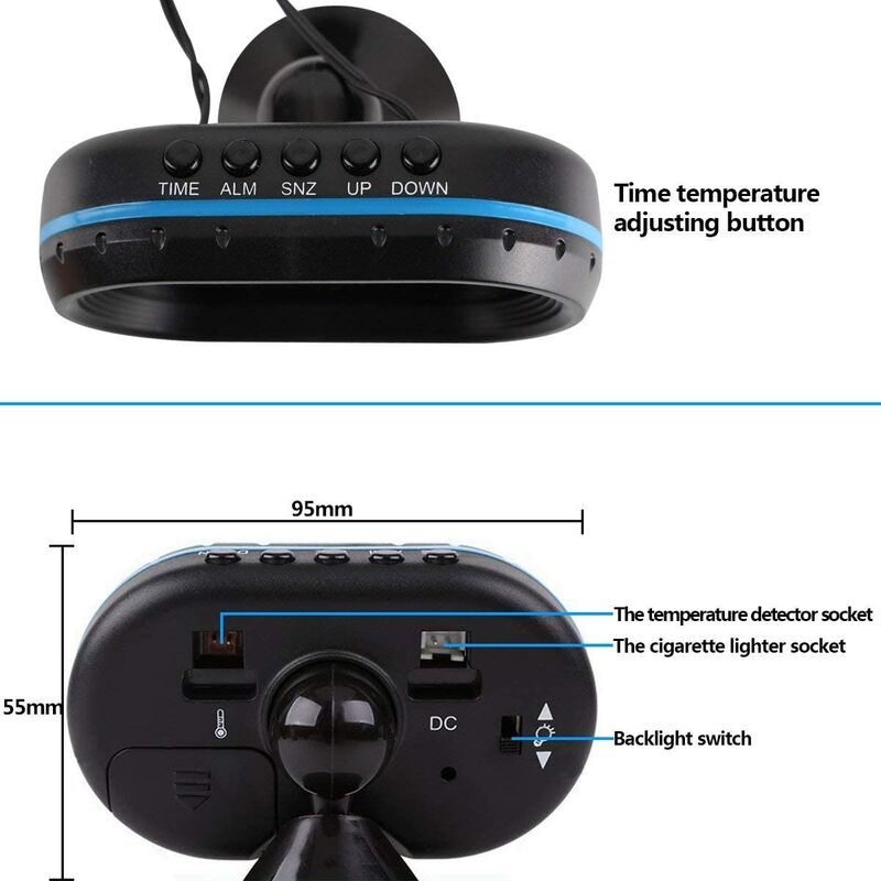 Thermomètre électronique multifonction 12 V avec écran LCD et alarme pour voiture - 2