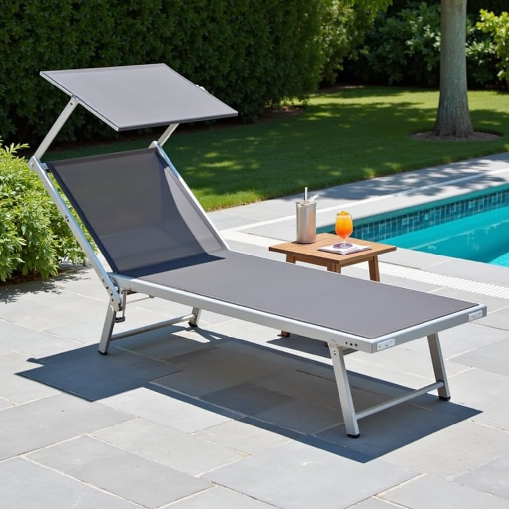 Lettino Prendisole Professionale - Textilene, Alluminio, Pieghevole, Con Tettuccio - Foto 10