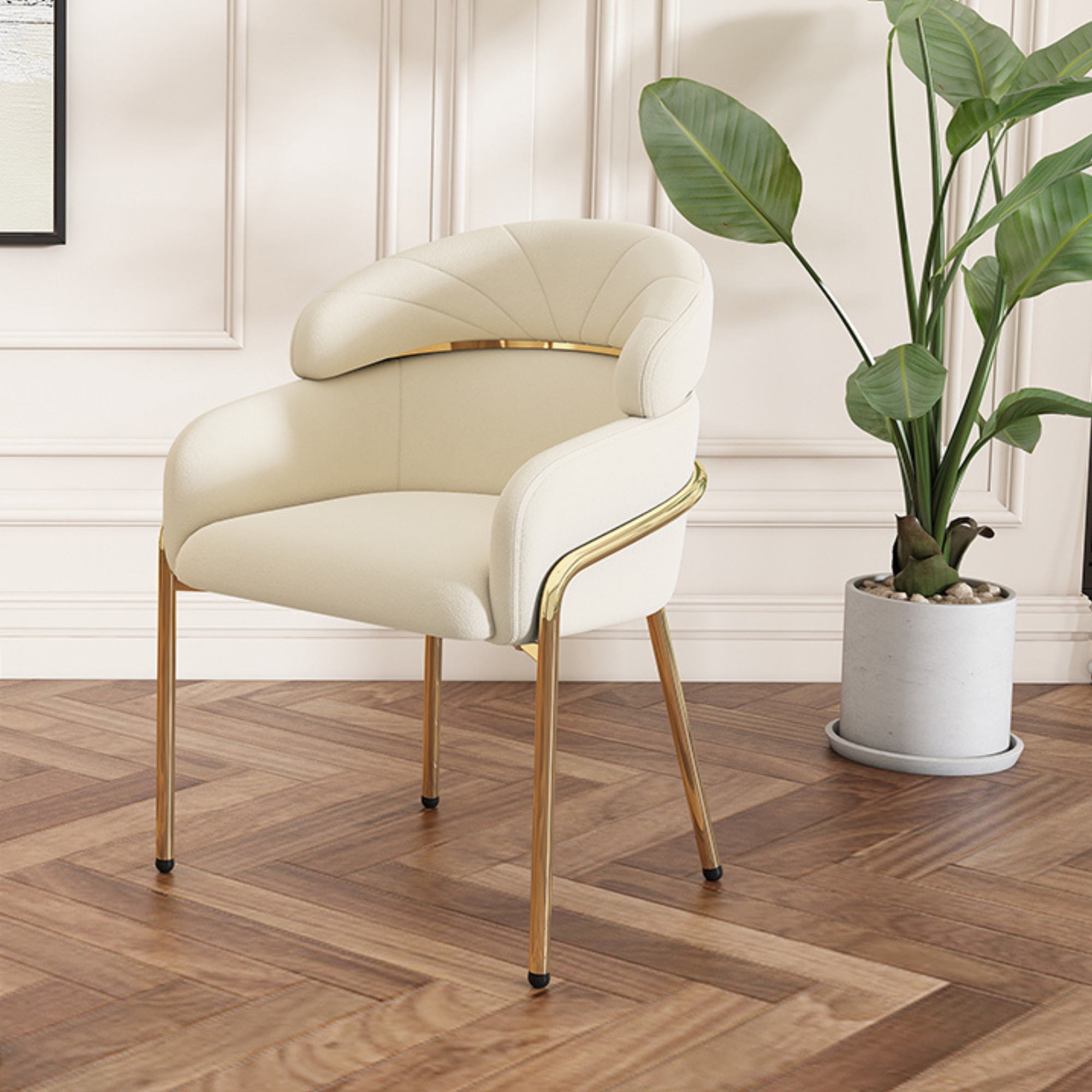 Krzesło do jadalni z podłokietnikiem - 53 x 45 x 79 cm - Aksamit i złote metalowe nogi - Beżowy