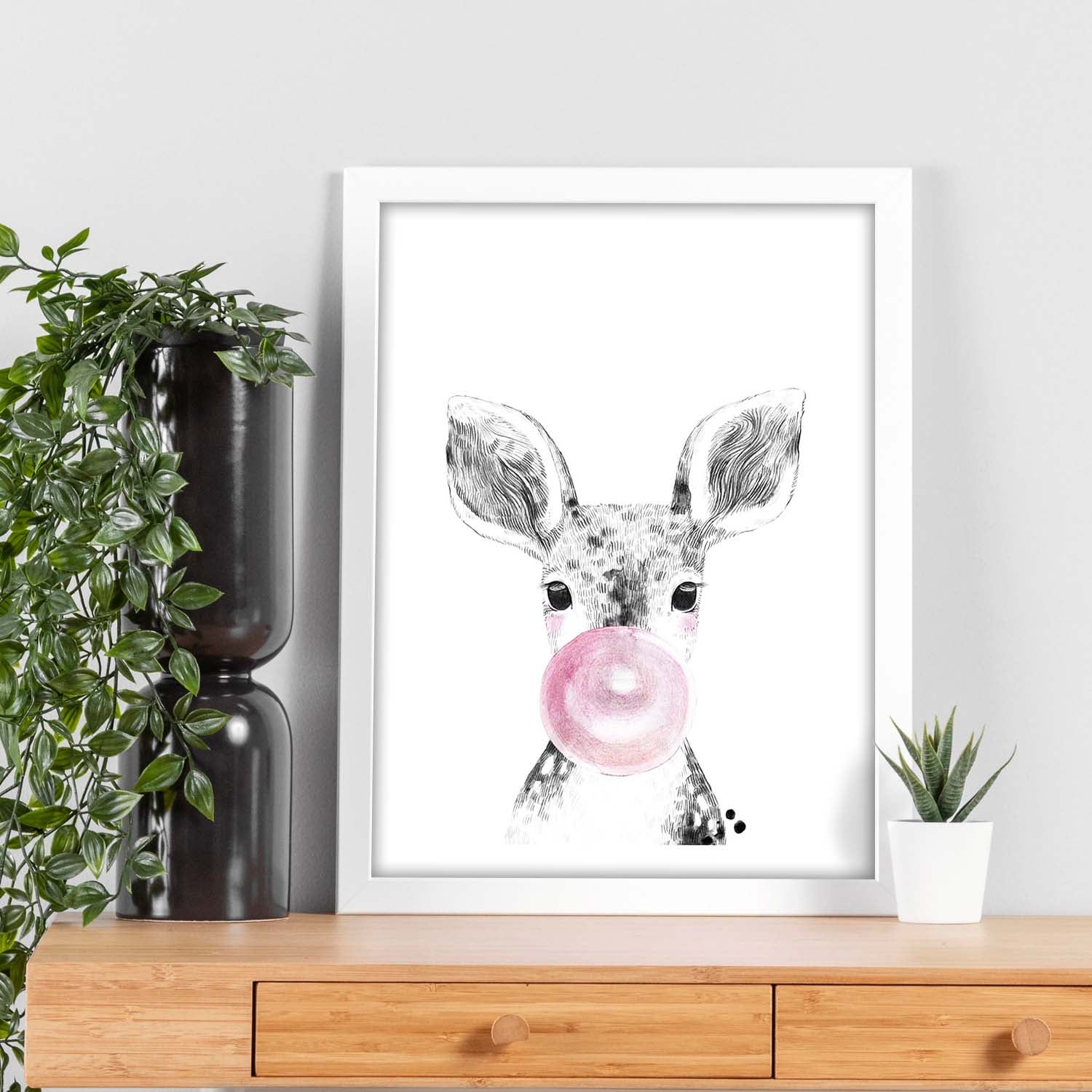 Cuadros Infantiles Lámina Infantil Ciervo Bebe Con Pañuelo En La Cabeza  Poster Animales Marco A3, image size:1500x1500