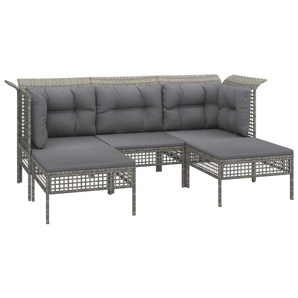 Maison Exclusive - 5 pcs conjunto lounge de jardim c/ almofadões vime PE cinzento - 2