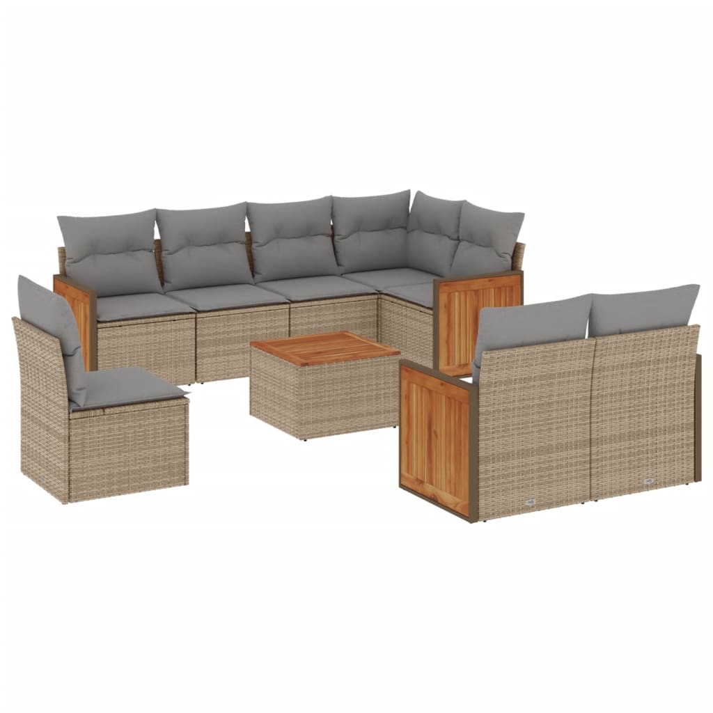 Salon de jardin avec coussins, 9 pièces, beige, en résine tressée - 2