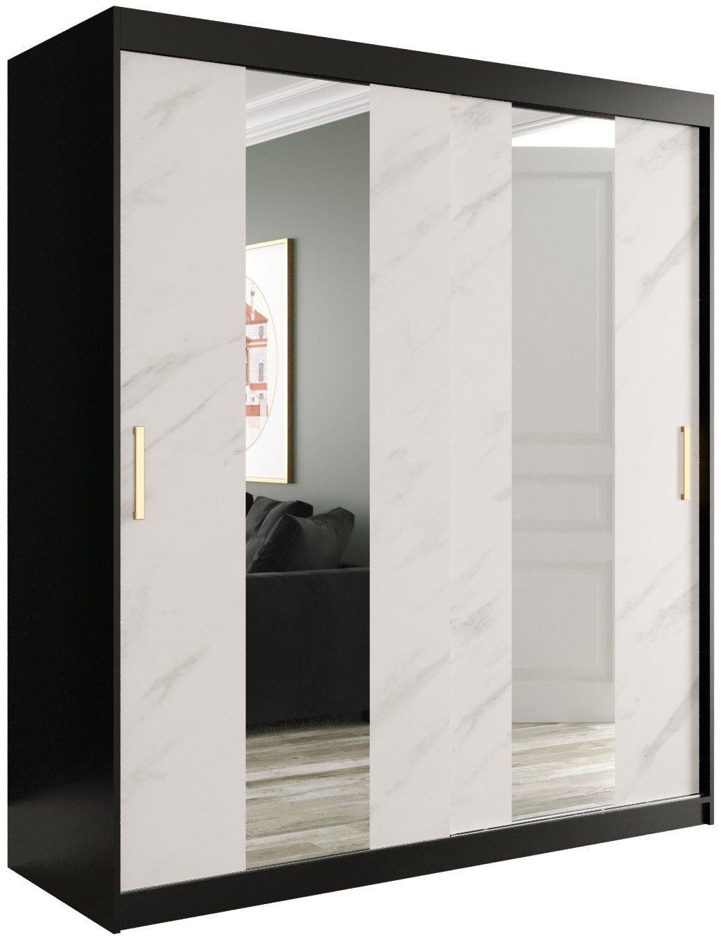 Szafa przesuwna garderoba MARMUR POLE 180 x 62 x 200 cm Czarny + Marmur Biały - Abiks Meble