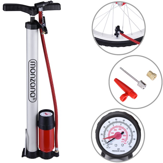 Monzana Pompe à air haute pression avec manomètre 7 bars pompe à pied vélo embout gonflage universel polyvalente