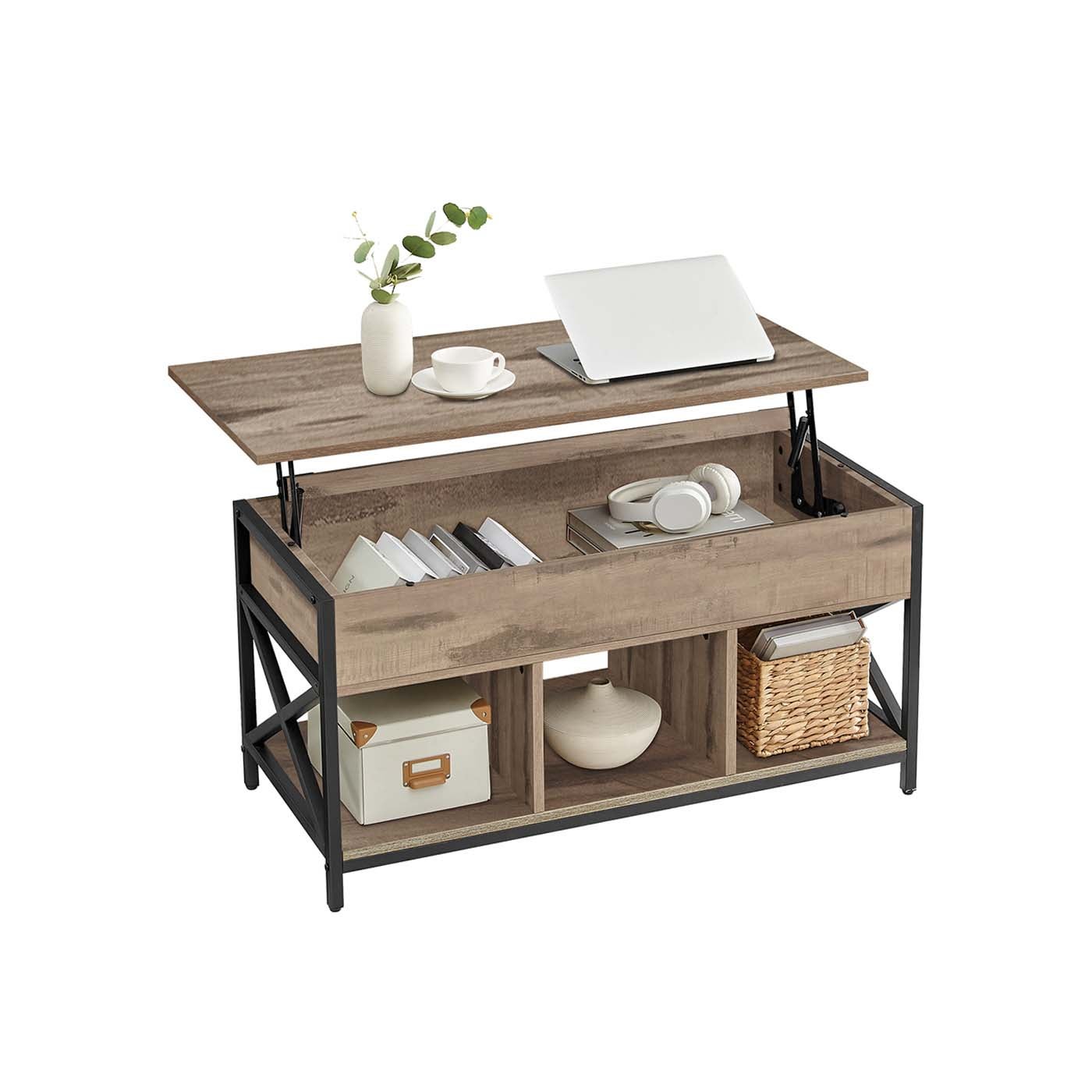 Vasagle Marrón/Negro Mesa De Centro Con Tablero Elevable Camello Y - Imagen 3