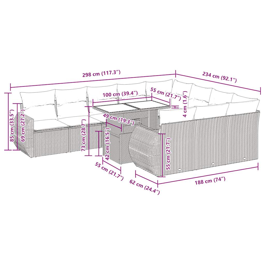 Salon bas de jardin en Rattan synthétique Gris 10 personnes - 3