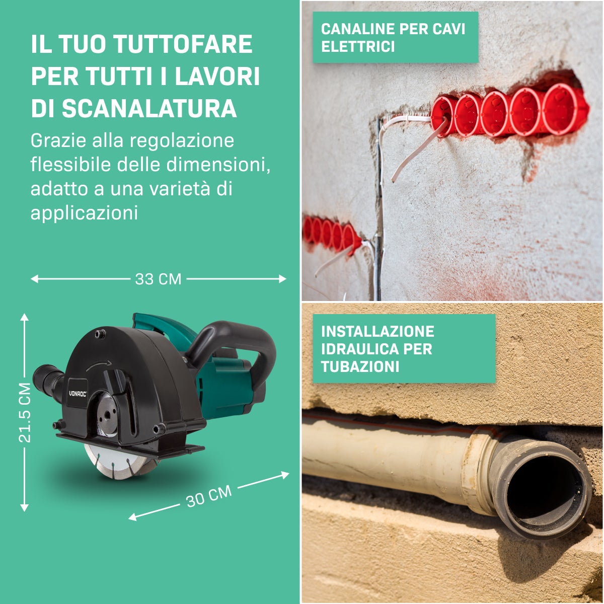 Fraiseuse murale VONROC 150mm 1700W. 2 disques diamants inclus - 7