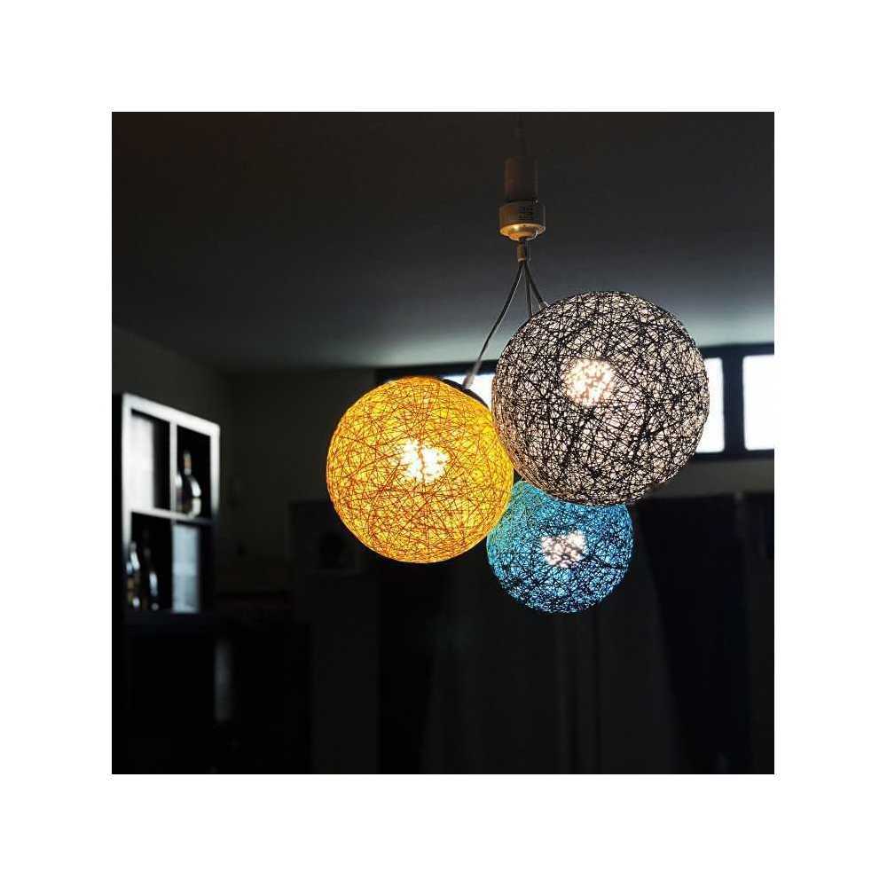 Luminaire Suspension E27 -A Visser Sur Une Douille E27-Télécommande Sans Fil - 3 Boules En Chanvre- Ampoules Led E27 Incluses-Nordic - 2