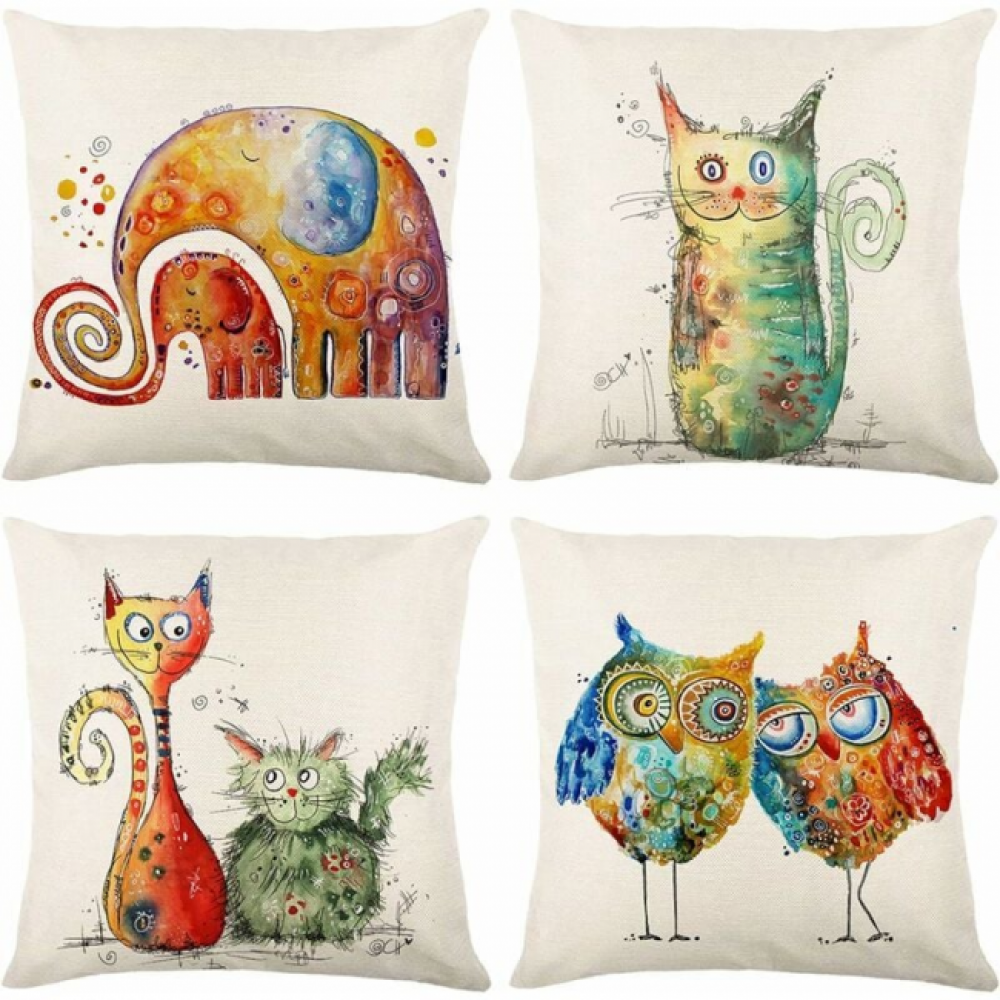 Set di 4 federe per cuscini in lino con stampa animalier per camera da letto, divano, poltrona, letto, giardino, 45 x 45 cm | Leroy Merlin