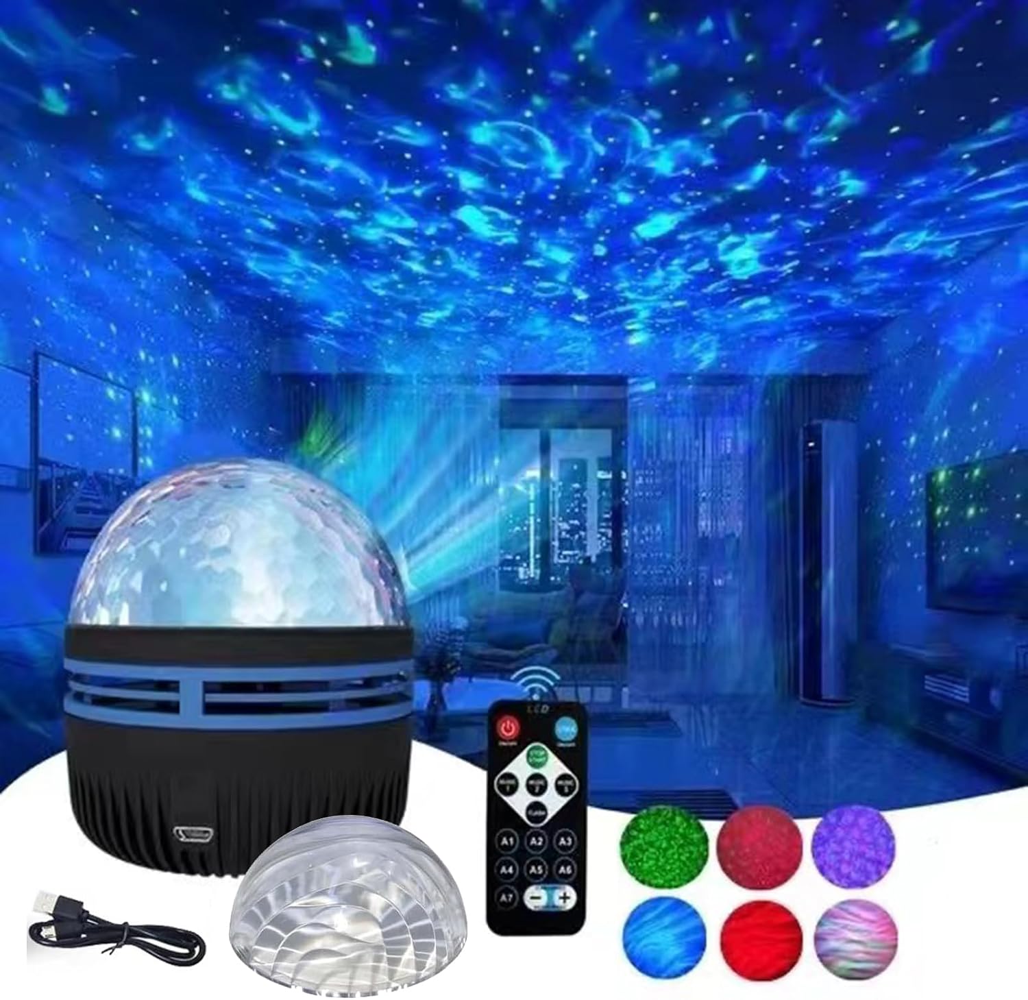 Projektor fal oceanicznych z pilotem, nocne światło RGB, idealny do dekoracji sypialni
