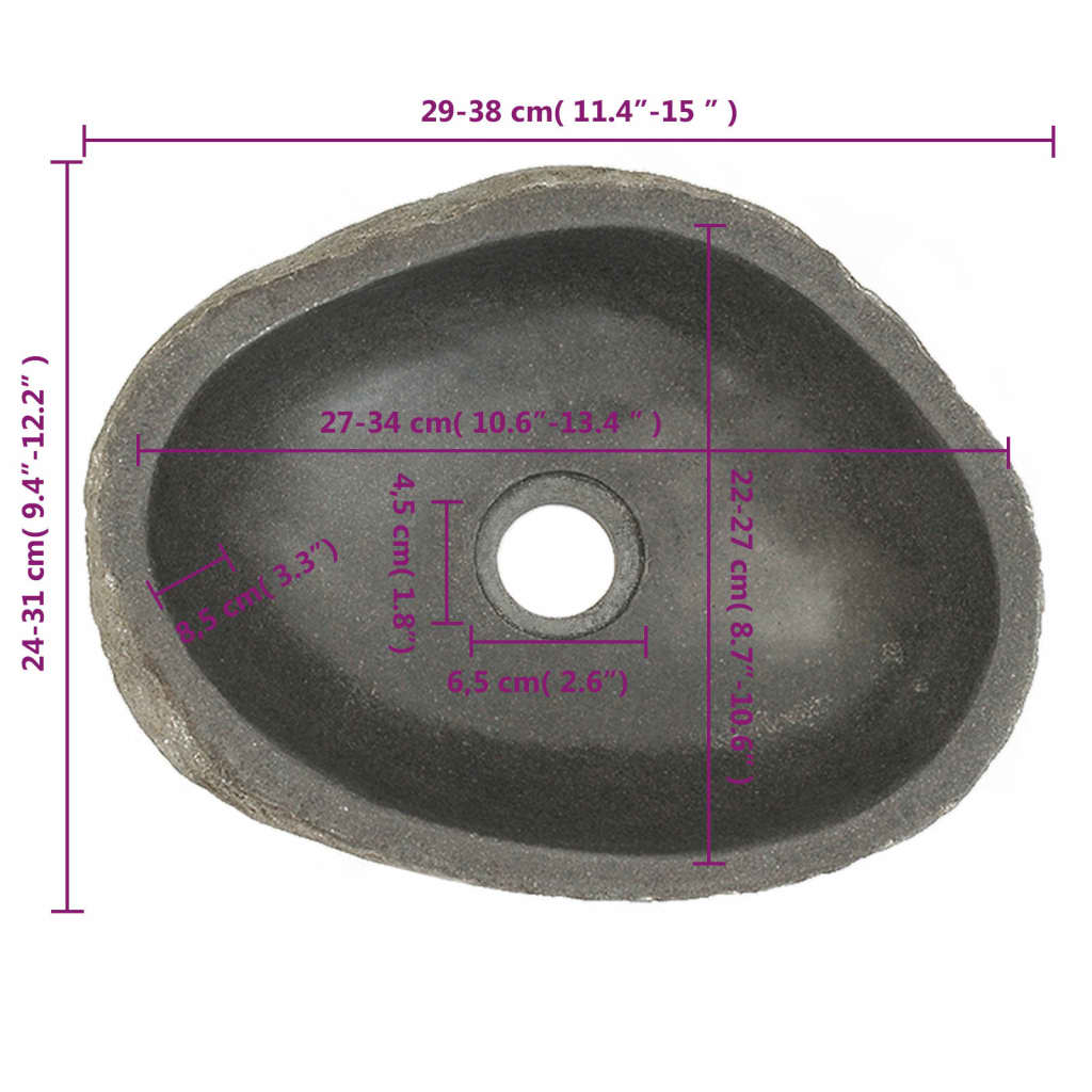 Lavabo en pierre de rivière ovale (29-38)x(24-31) cm vidaXL - 3