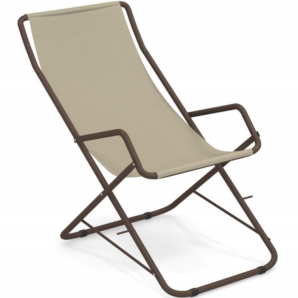 Transat Inclinable Pliant Emu Bahama - Toile Textilène Beige, Structure Acier Couleur Fer Antique