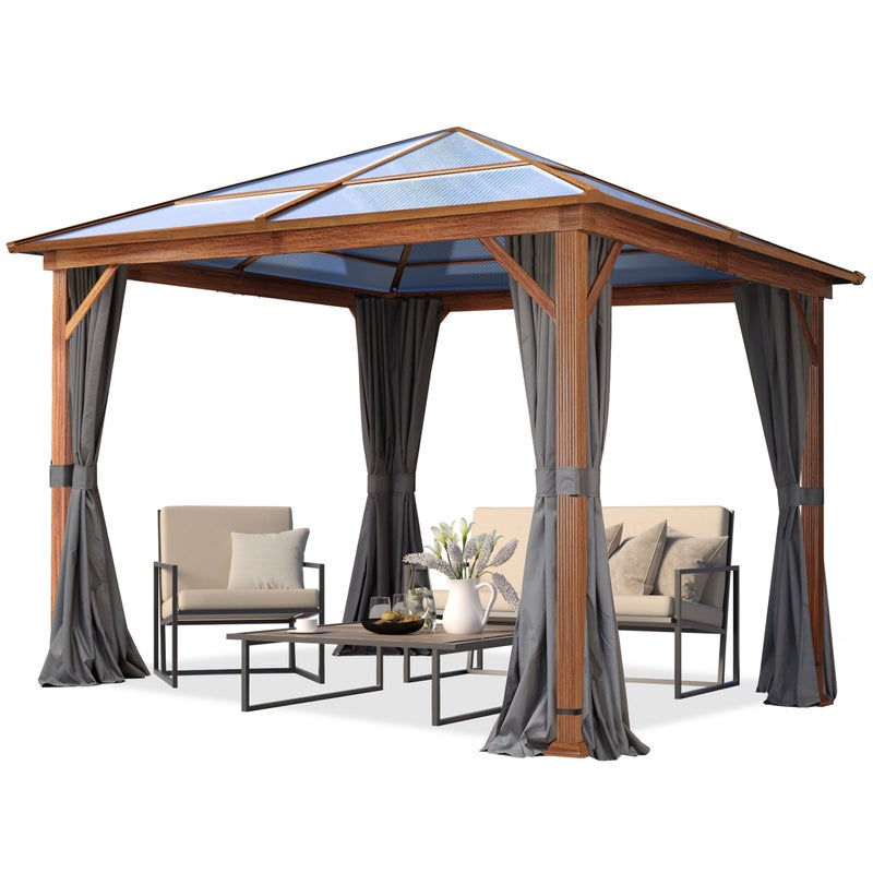 Pawilon ogrodowy 3x3 m w optyce drewna Hardtop dach z poliwęglanu ok. 8 mm z ściany boczne w kolorze szarym