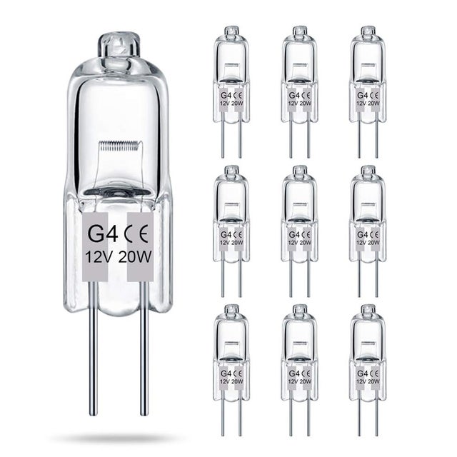 AUTRUCKER 10 bombillas halógenas G4, casquillo de dos pines, LED halógenos G4 transparentes de bajo voltaje, 12 V, 20 W