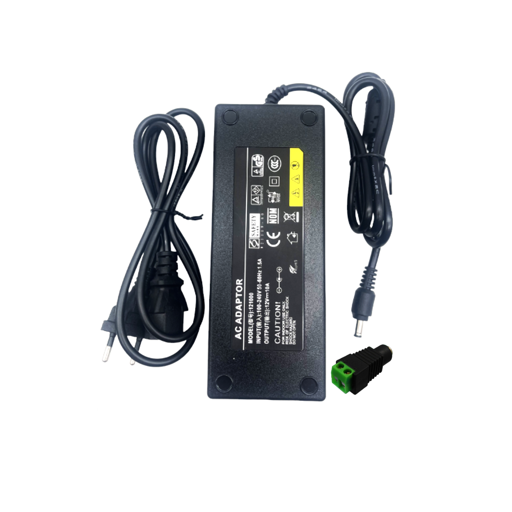 Zasilacz Transformator wtykowy 110/220 V AC na 12 V DC 120 W 10 A, kabel 1 m i złącze żeńskie