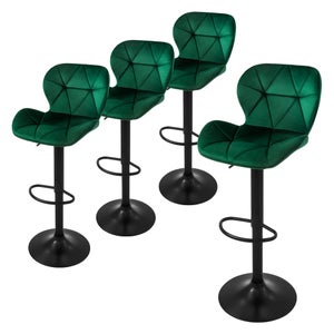 BTEXPERT Set Di 4 Sgabelli Da Bar In Velluto Verde Con Schienale Alto 63,5 Cm - Design Moderno Con Gambe Dorate, Imbottiti - 5