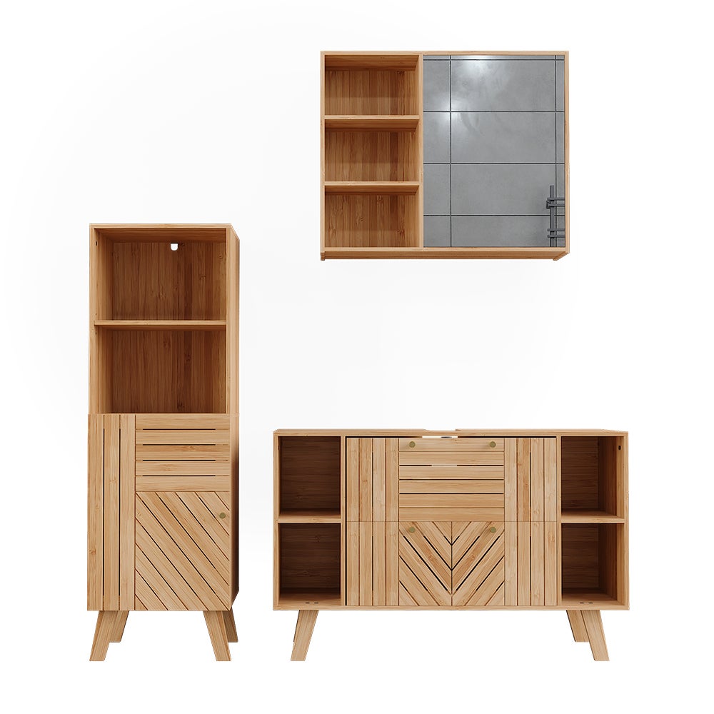 Vicco Zestaw mebli łazienkowych Lucie, Bambus, 3 części