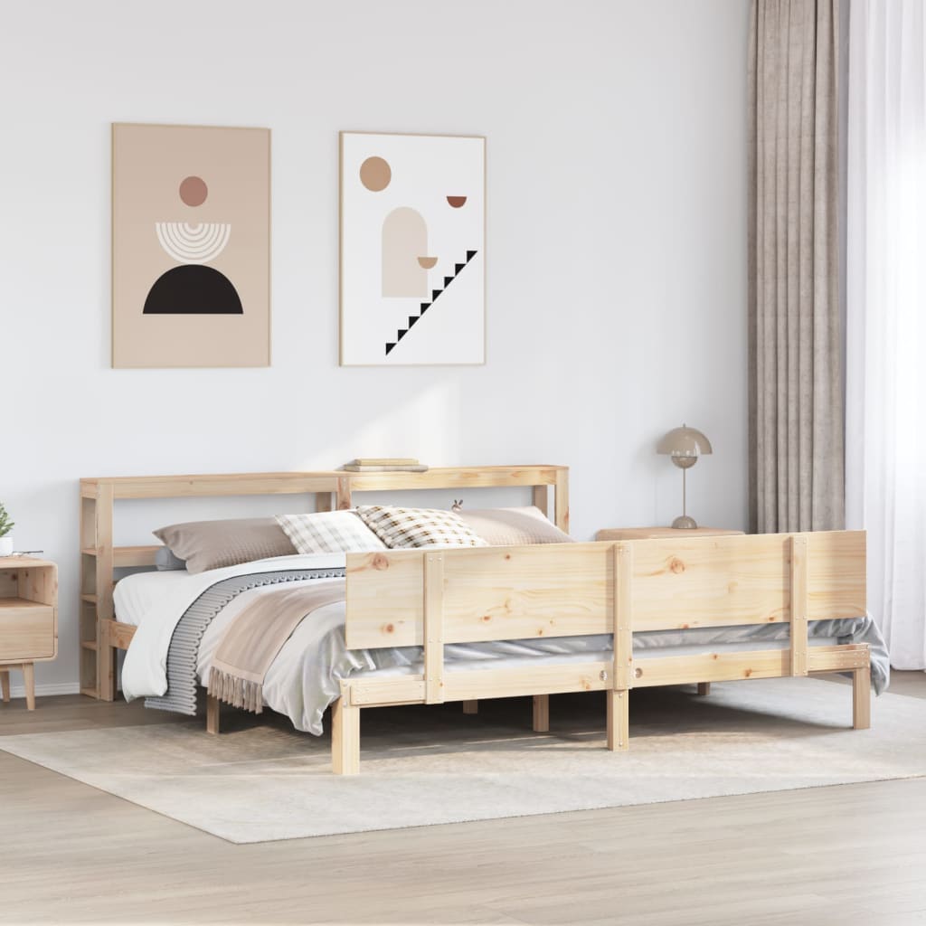 Rama łóżka z wezgłowiem, 200x200 cm, lite drewno sosnowe vidaXL