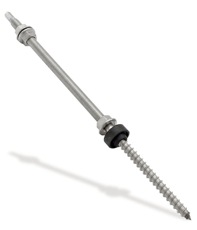 Vite doppio filetto per fissaggio M12x300 per tetti in ondulina. Completa di dadi e guarnizione di tenuta