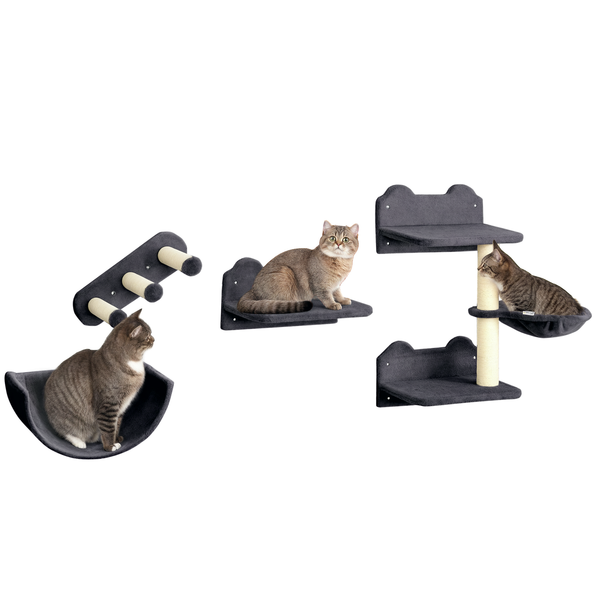 PawHut Cat Racks Chipboard, Dark Grey Plush 40x28x73 cm D30-555V00CG ...