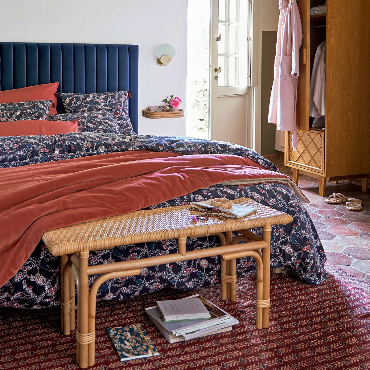 Couvre lit boutis matelassé velours coton, Velvet - Grenat - 230 x 250 cm - 6