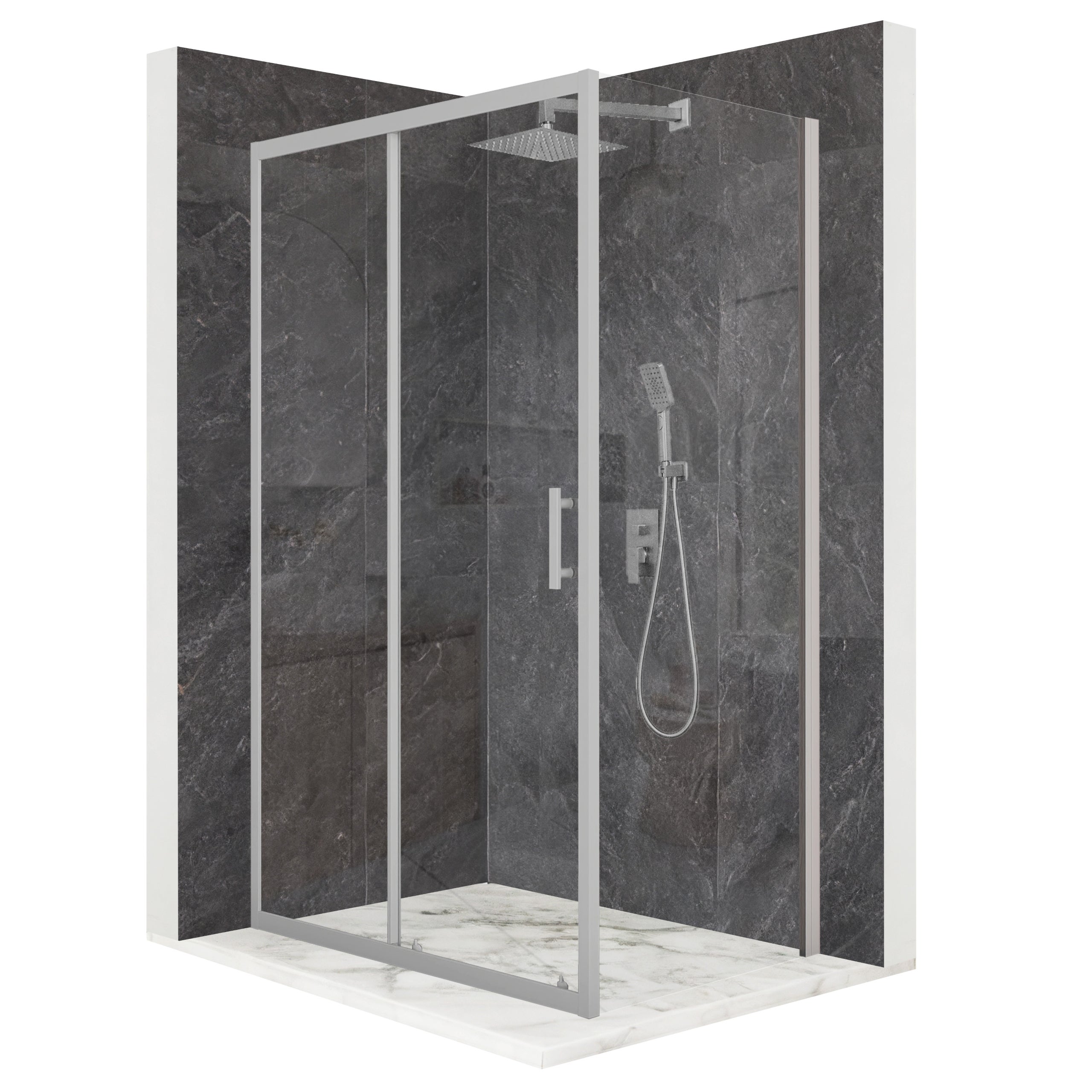 Kabina prysznicowa prostokątna drzwi przesuwne srebrna 100x90cm szkło 6mm + powłoka