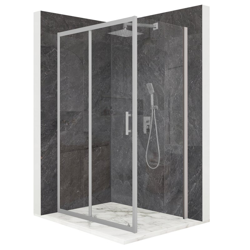 Kabina prysznicowa prostokątna drzwi przesuwne srebrna 100x90cm szkło 6mm + powłoka