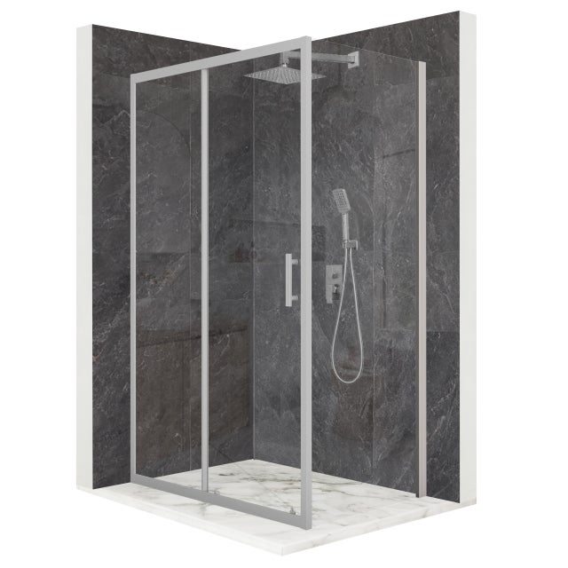 Kabina prysznicowa prostokątna drzwi przesuwne srebrna 90x80cm szkło 6mm + powłoka