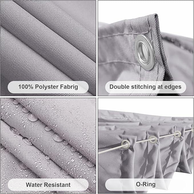 Toldo retráctil con forma de ola, 200 x 300 cm, impermeable y resistente a los rayos UV, tejido para exteriores, color gris claro. - 3