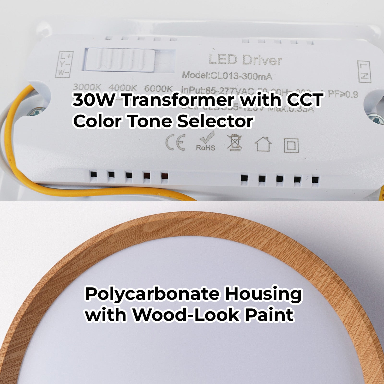 Plafón LED de Techo 30W Ø38cm CCT 3000K-6000K, Blanco/Efecto Madera Modelo 