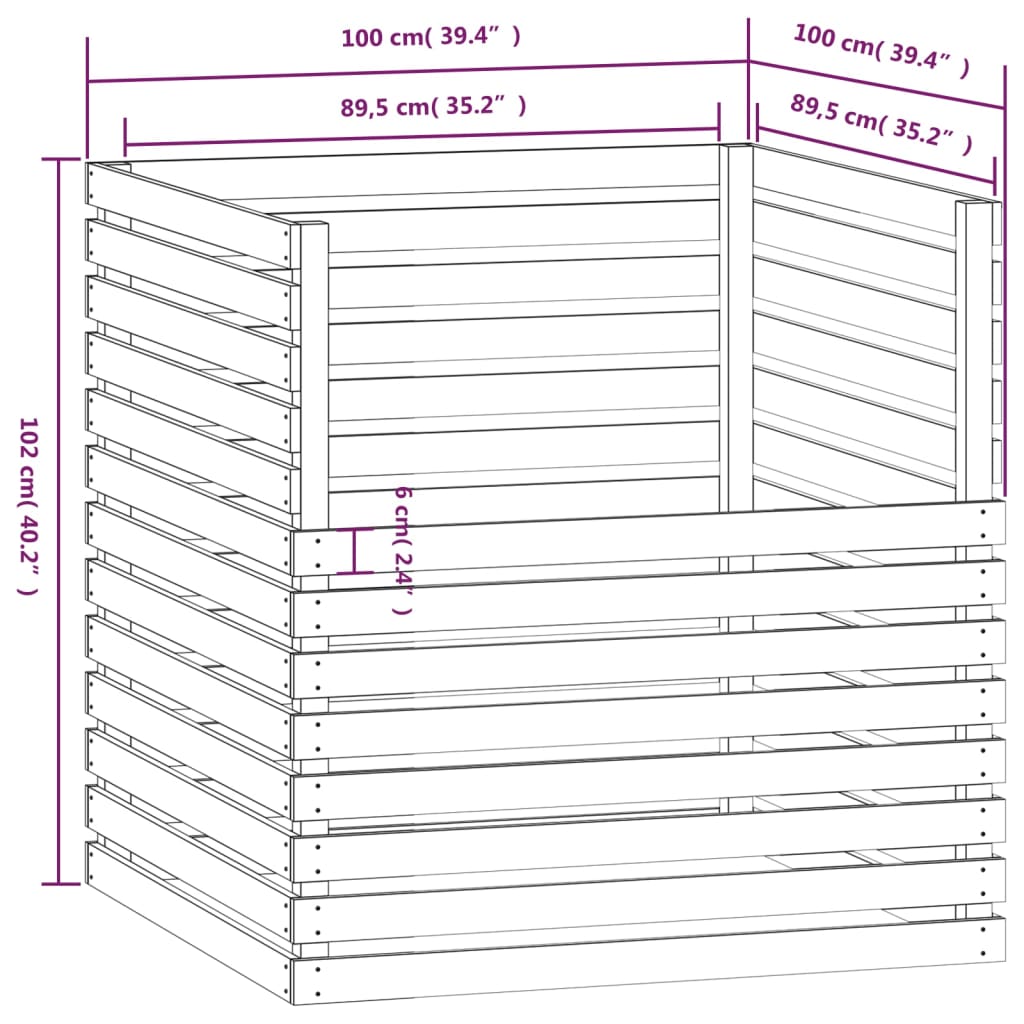 Composteur blanc en bois massif de pin, pour le jardin, 100 × 100 × 102 cm - 8