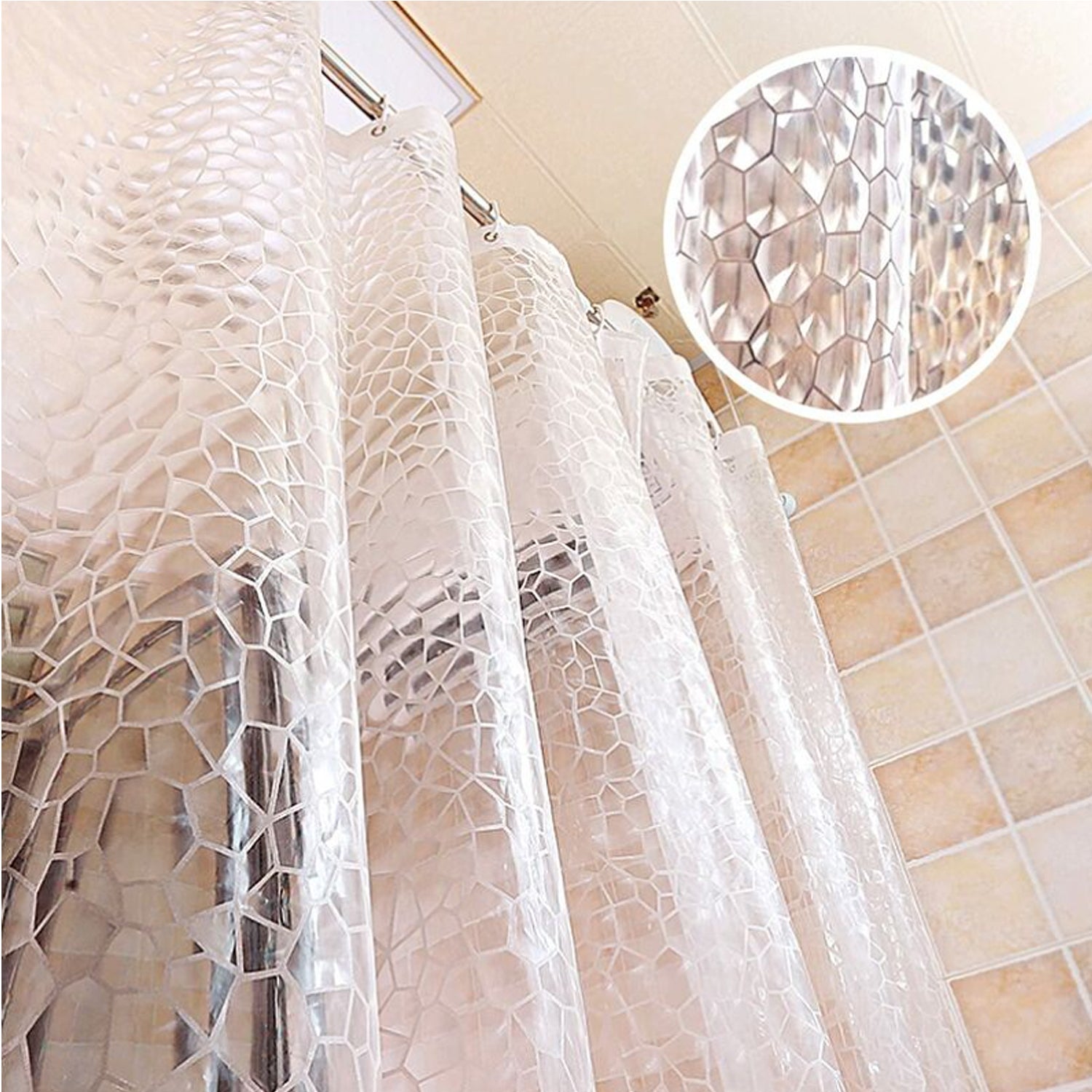 Tende da doccia moderne blu Tessuto impermeabile in poliestere Tenda bagno Vasca da bagno Ampia copertura ampia con ganci 200x180cm/78x71in(WxH