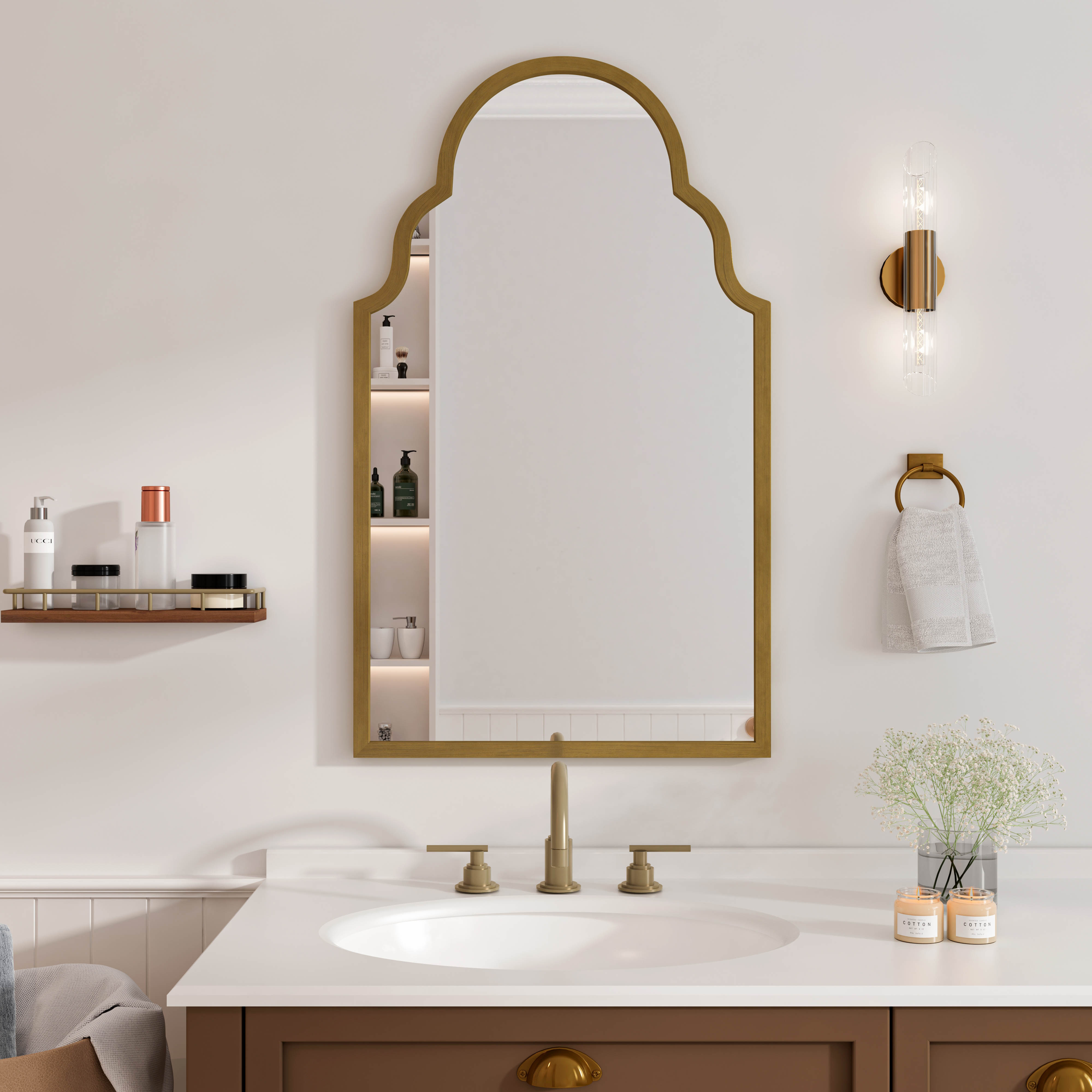 Prostokątne brązowe lustro ścienne 61x101 cm - bezpieczne szkło z metalową ramą - do łazienki, salonu i sypialni
