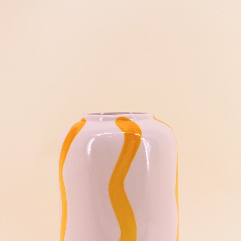 Vase rayé en céramique blanc / jaune, H20cm - Ornami - 4