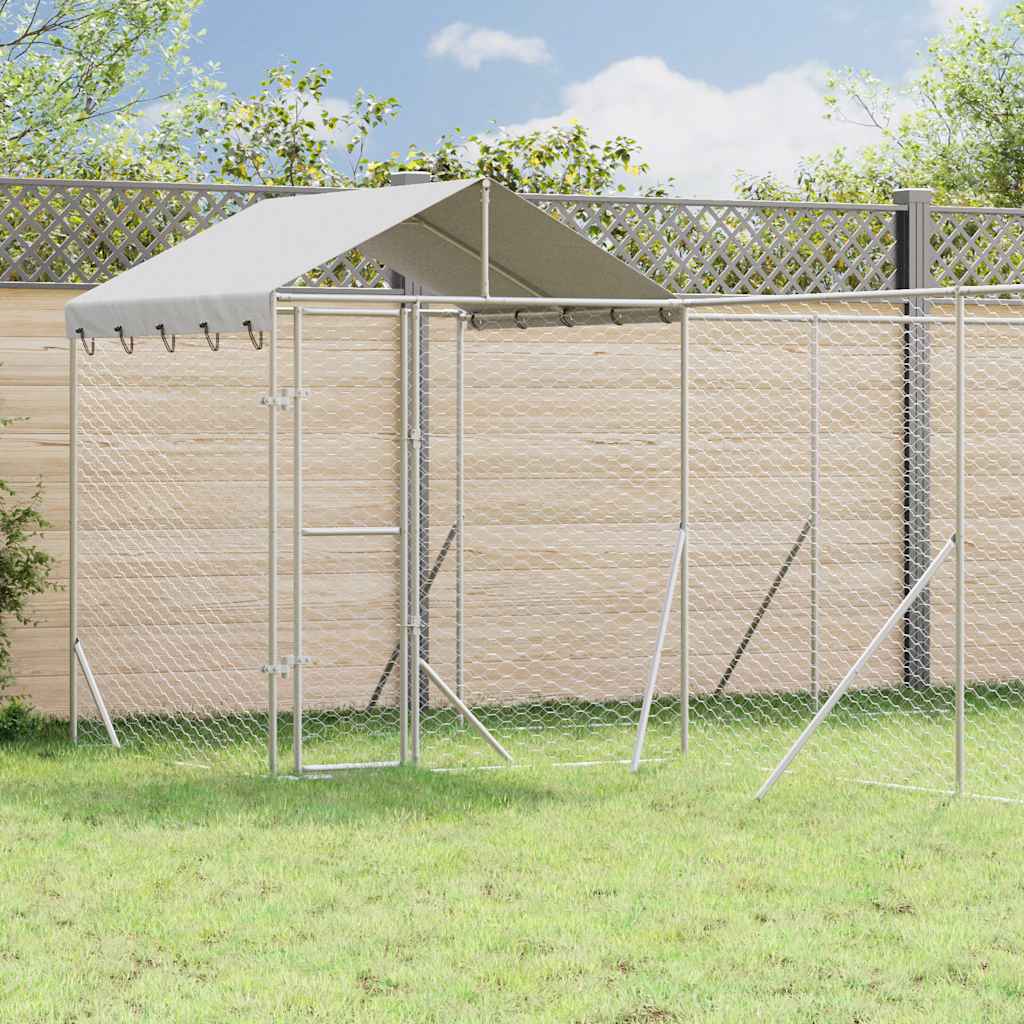 Kojec dla psa, z dachem, srebrny, 10x6x2,5m, stal galwanizowana vidaXL