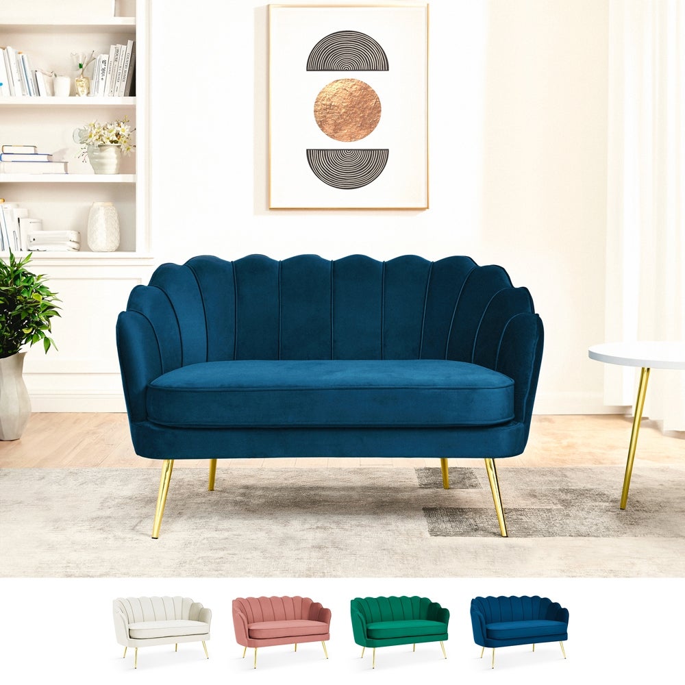 Divano Conchiglia 2 Posti BAKAJI - Tessuto Lino, Imbottitura Schiuma Alta Densità, Legno Massello, Beige - Foto 8