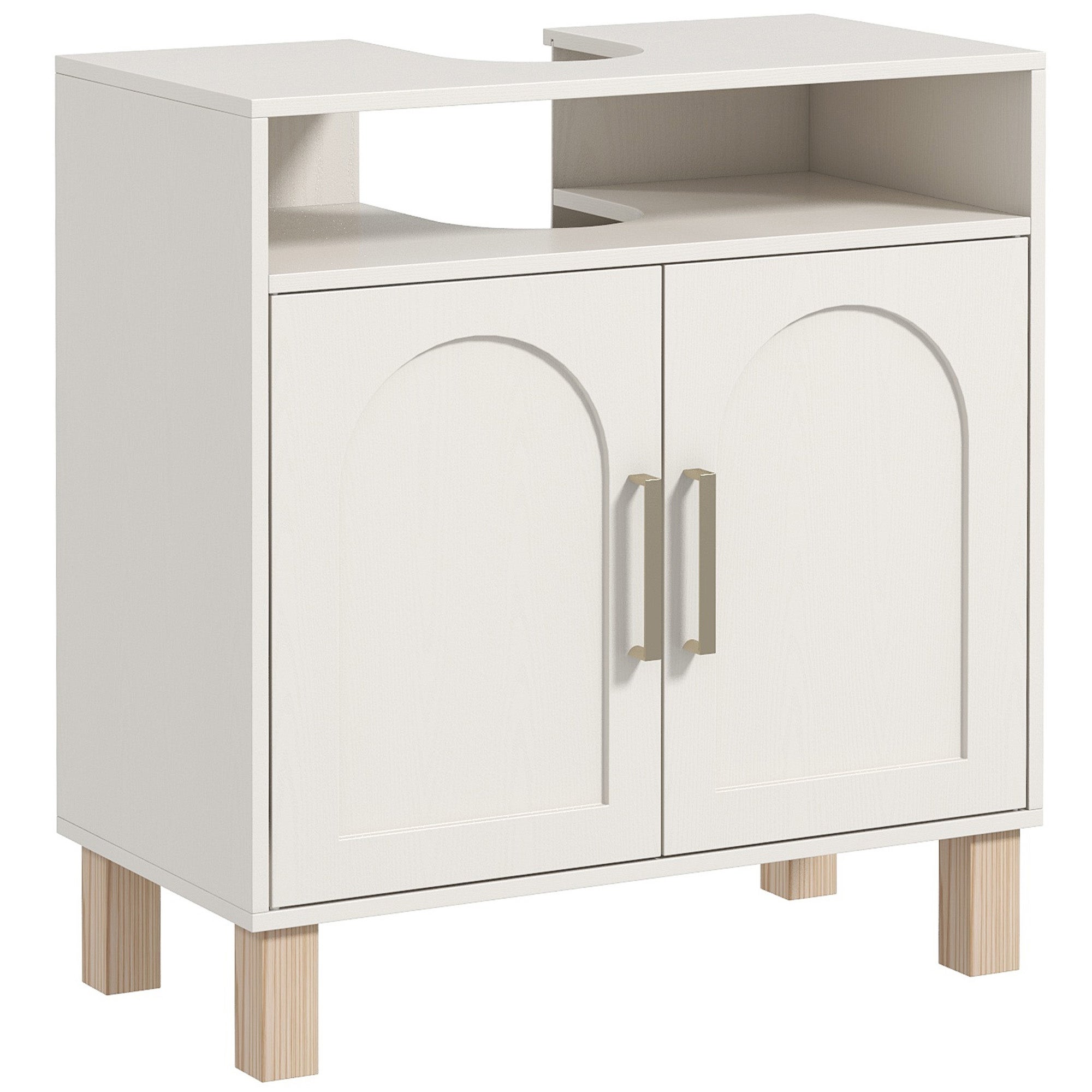 Armoire sous Lavabo Salle de Bain avec Tiroir et Pieds, Compartiment à 2 Portes 60x30x60 cm Blanc main image 0