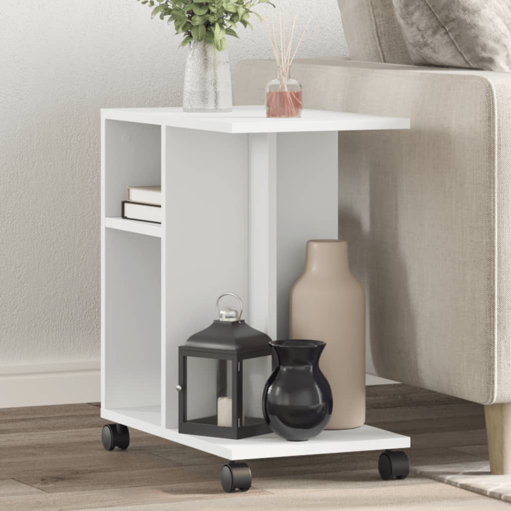 Mesa auxiliar con ruedas madera ingeniería blanco 50x30x55 cm | Leroy ...