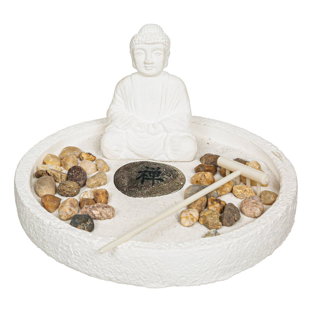 Giardino Zen In Legno Nero Atmosphere - 23x8cm Con Buddha, Candela E Rastrello - Foto 3