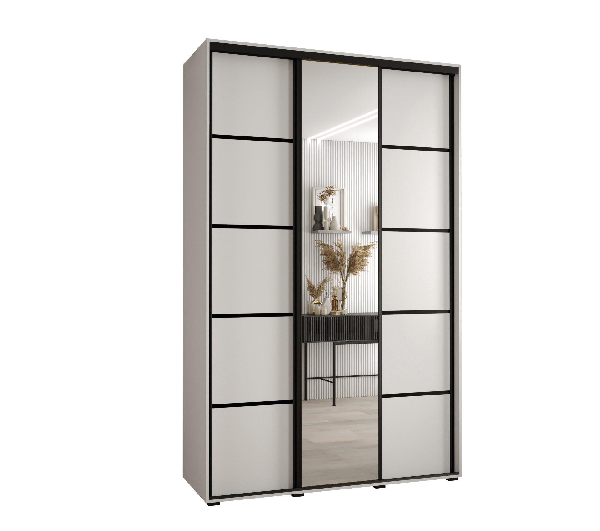 Szafa przesuwna z lustrem wysoka Davos 5 150 x 45 x 235,2 cm biały + biały + u. czarny - Abiks Meble