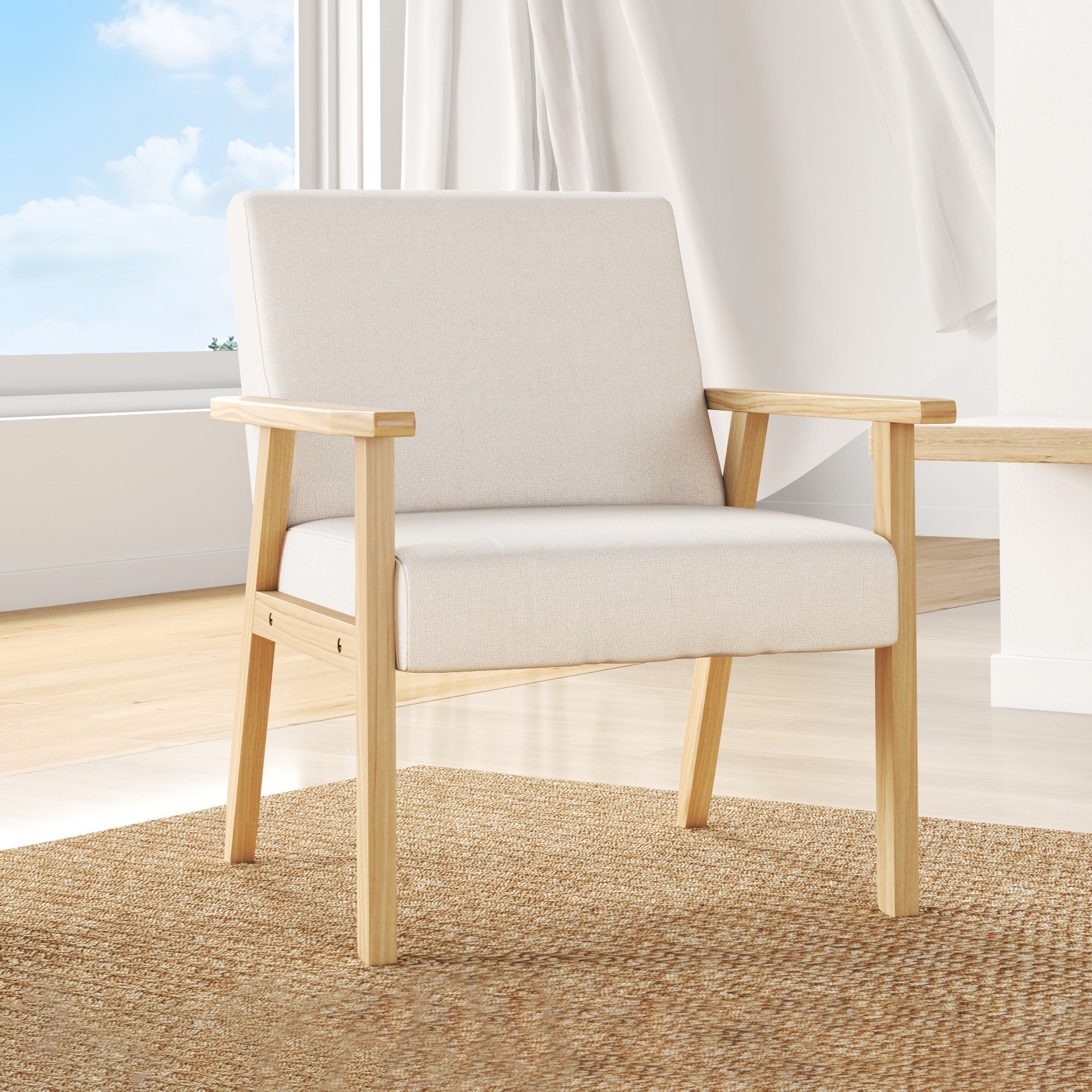 HOMCOM Poltrona d'Arredo in Stile Scandinavo in Legno di Pino con 2 Cuscini, 64x70x72 cm, Grigio e color Legno - 7